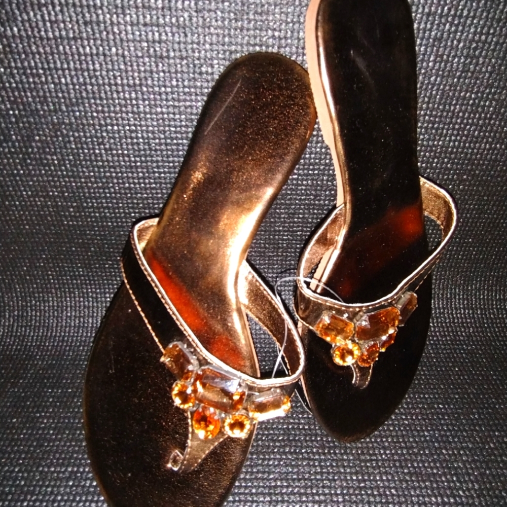 Bronze Jeweled Thong Sandal Size 8